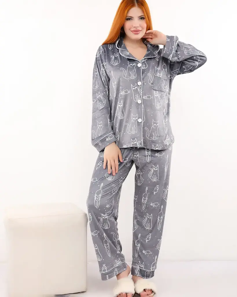 E4571 Classic Pajamas - Cat Print