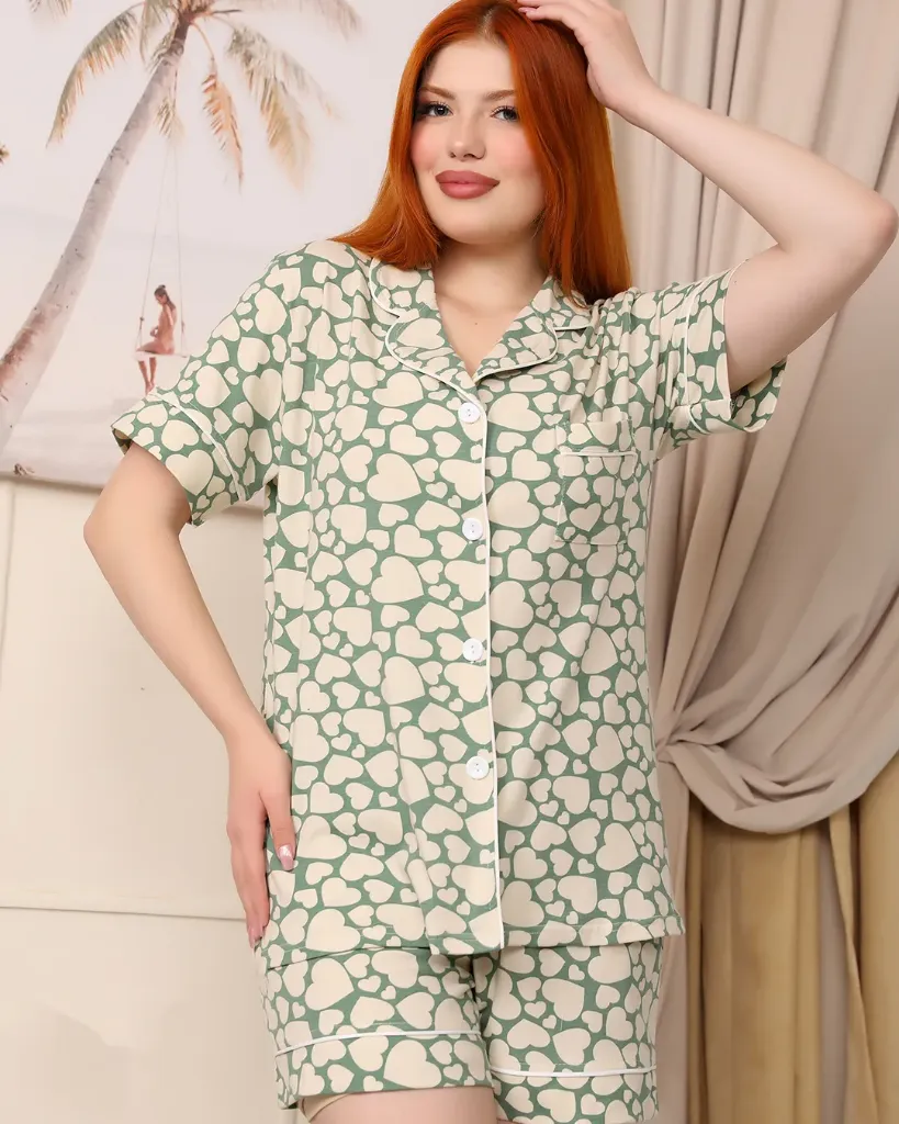 [E4580-01] Classic Cotton Heart Short Set (M, منت)