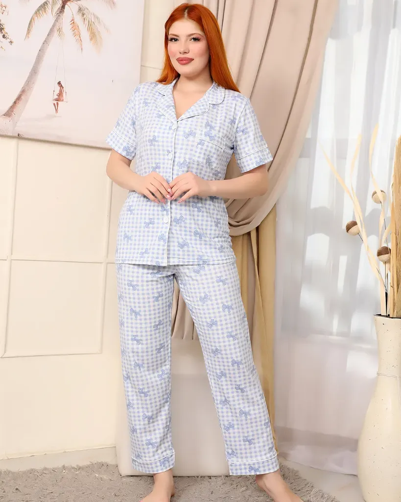 Classic Bow Plaid Cotton Pajamas