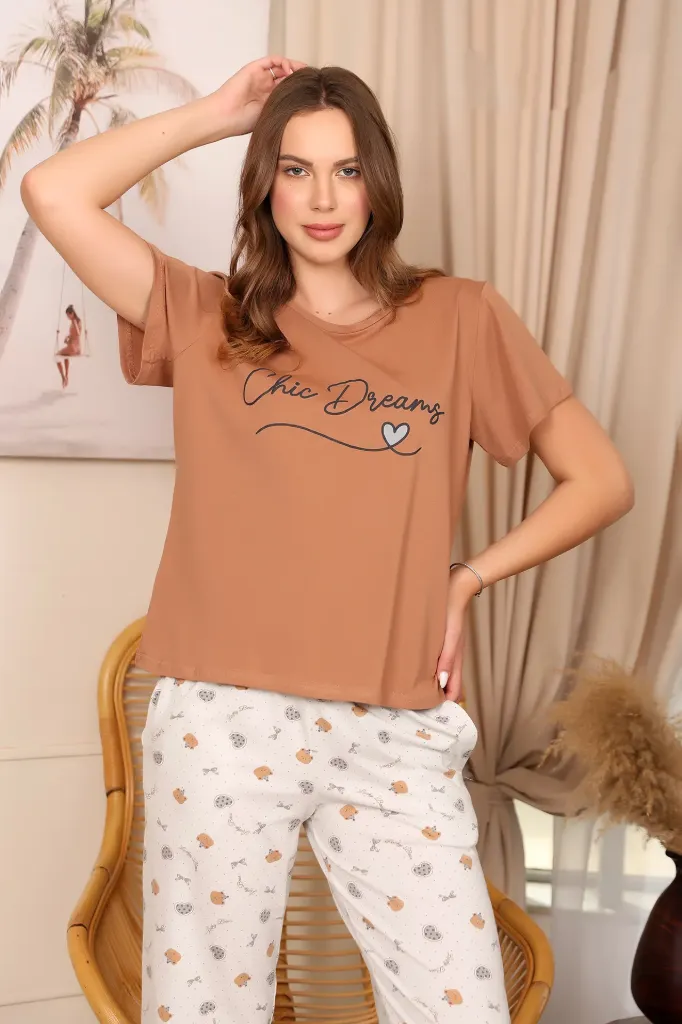 [E4605-05] Chic Dreams Cotton Pajamas (كافيه, M)