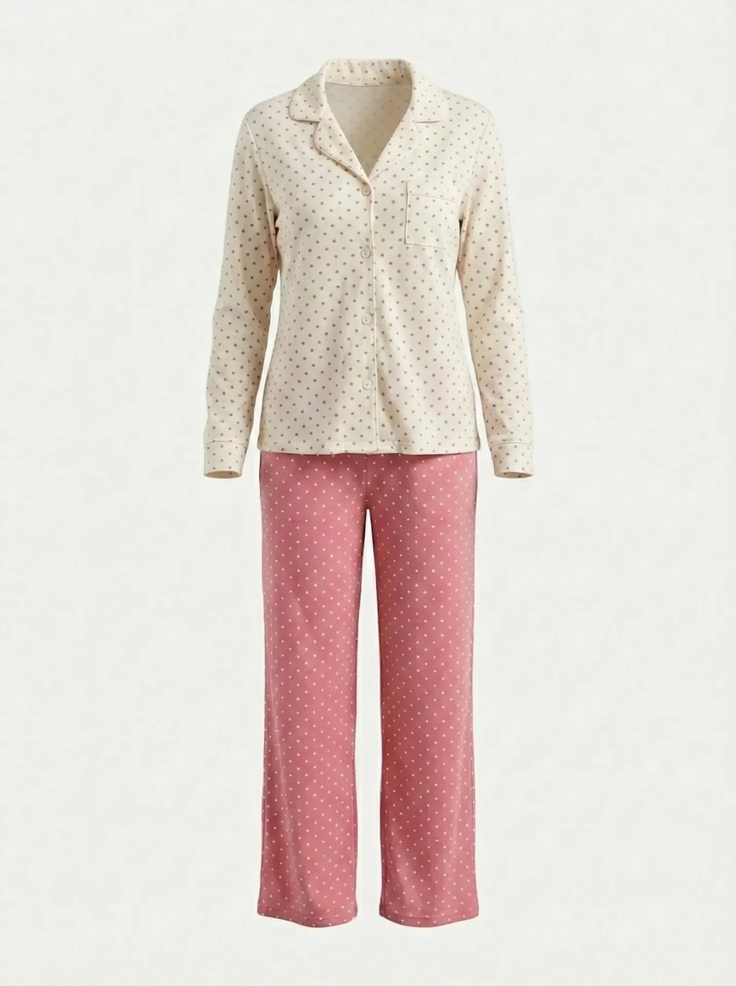 Classic Polka Dot Long-Sleeve Cotton Pajamas