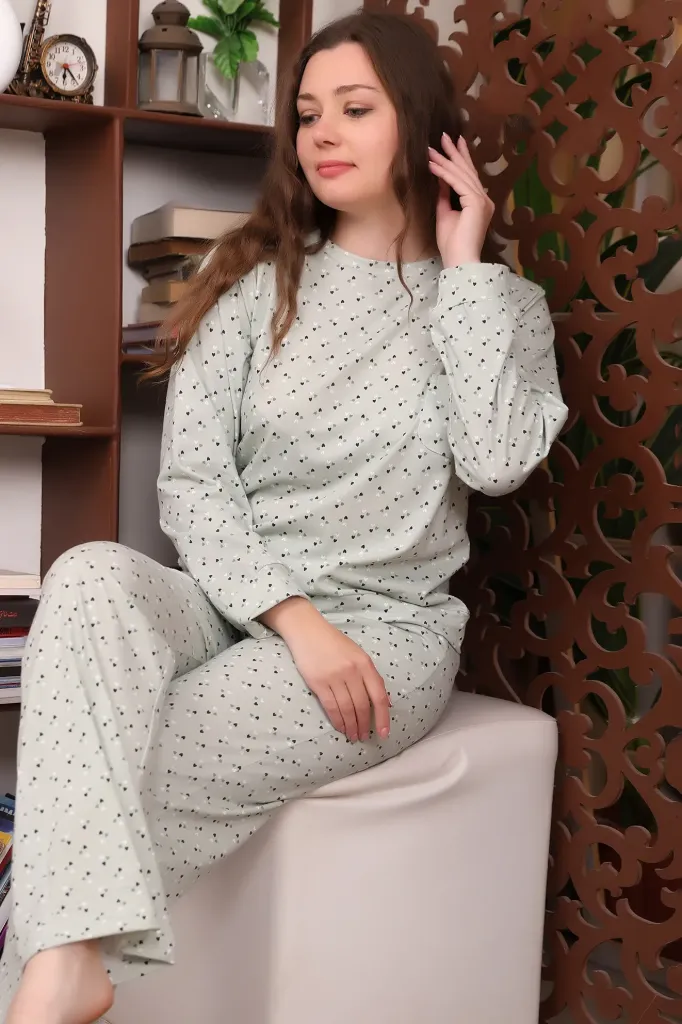 [E4615-05] Mini Heart Print Cotton Pajamas (منت, M)