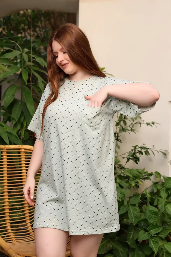 [E0459-05] Mini Heart Cotton Nightshirt (منت, M)