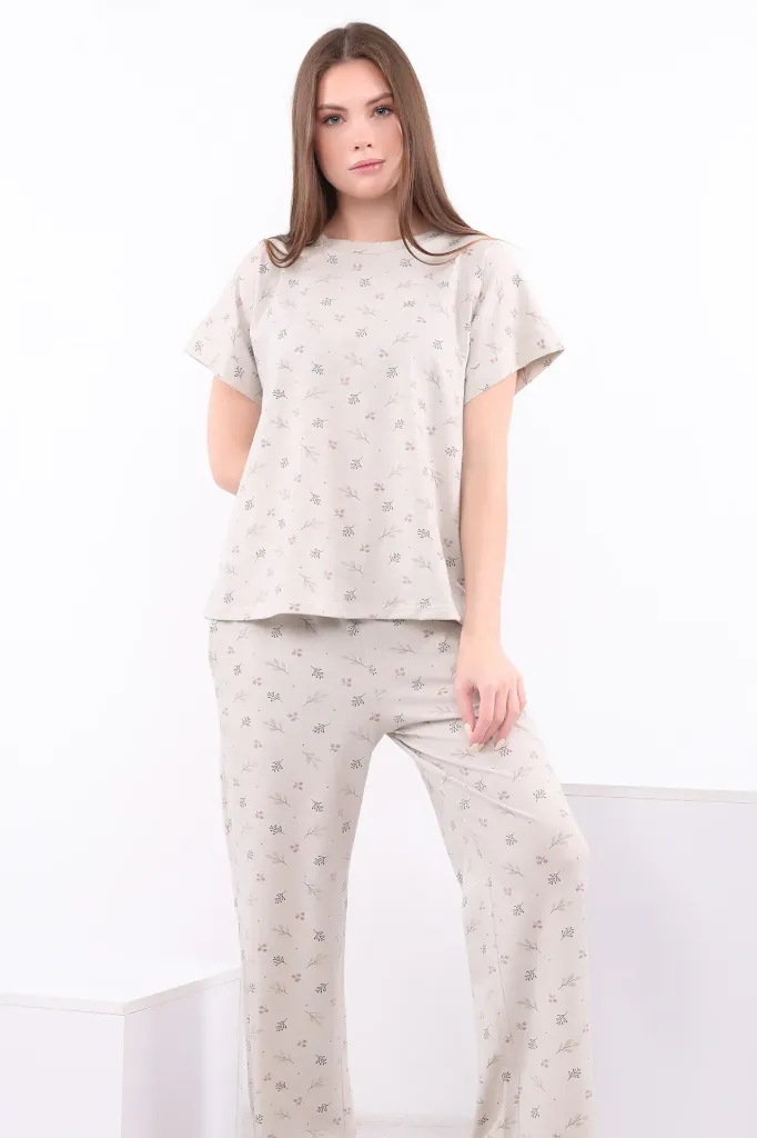 [E4640-05] Delicate Print Cotton Pajama (رمادي, M)