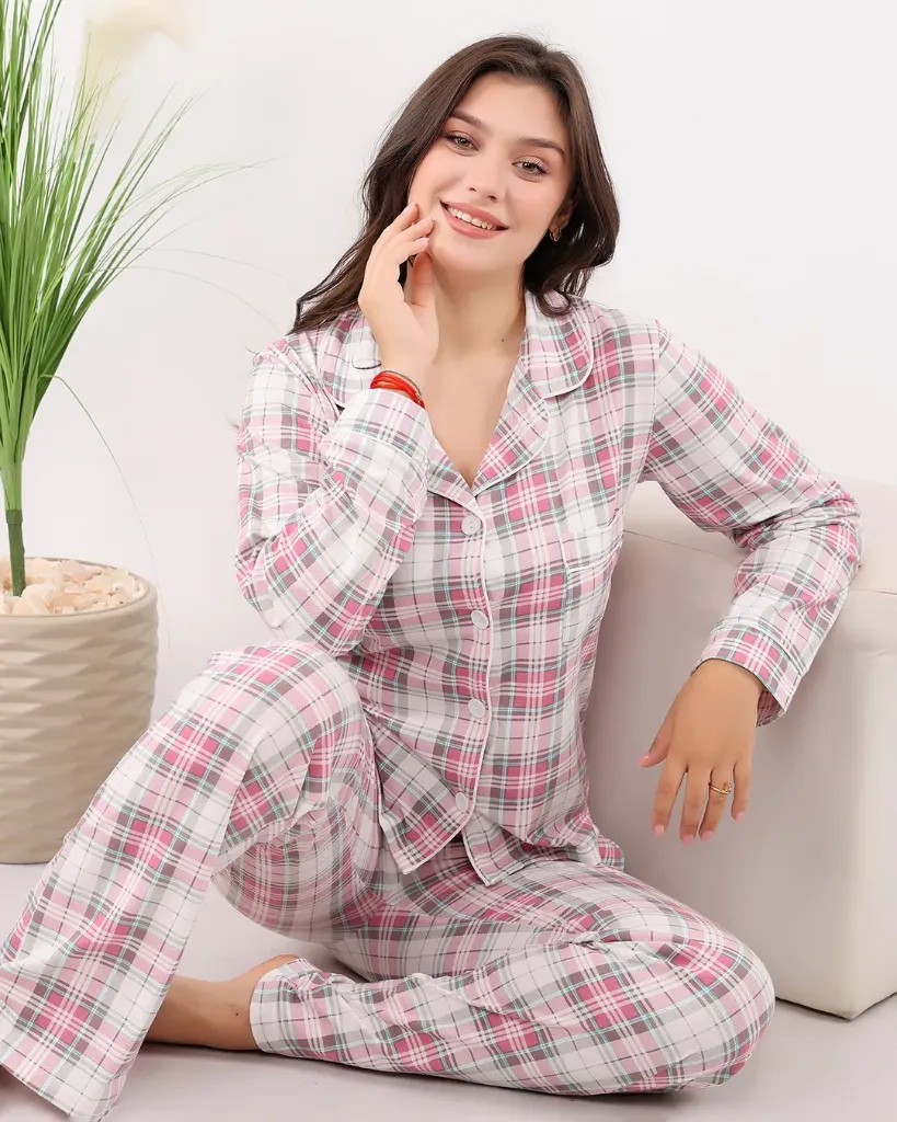 بيجامة كاروهات كلاسيك قطن
