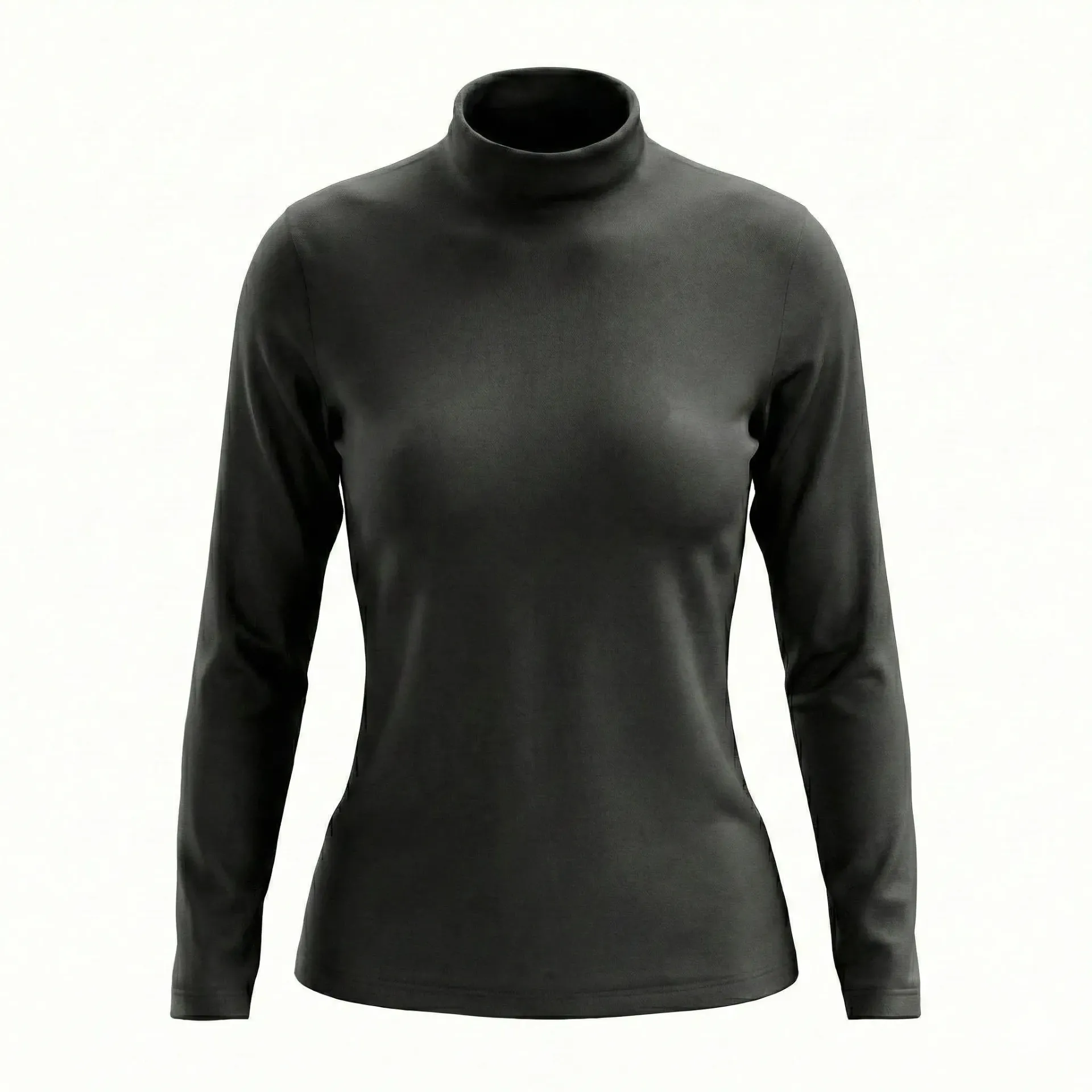 [A2009-21] High Neck Long Sleeve Top (M, اسود)