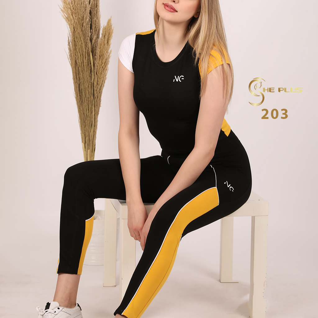 NG203 طقم رياضي قطن ليكرا (اسود, M)