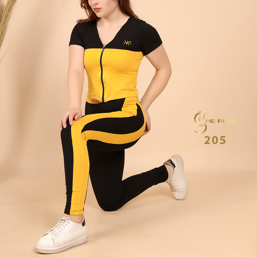 NG205 طقم رياضي قطن ليكرا بسوستة (اسود, M)