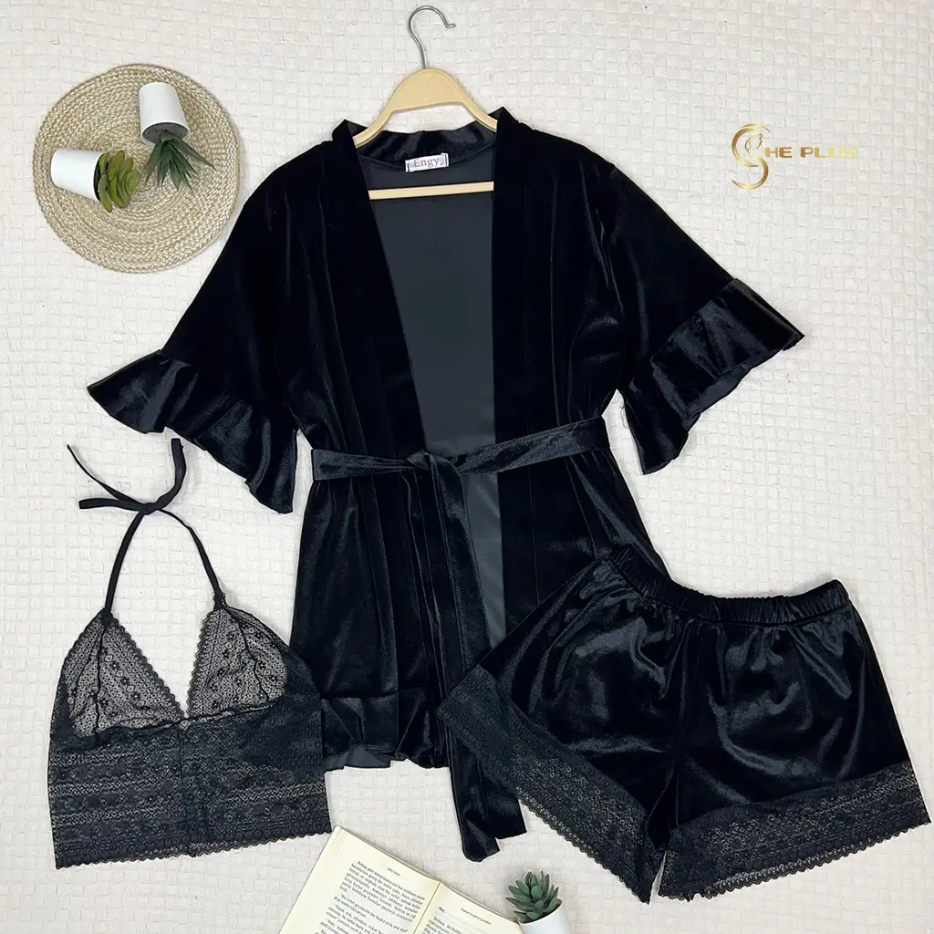 E4499 Velvet short pajama and robe