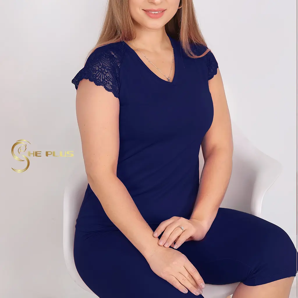 E4389 Cotton Bermuda Pajama (كحلي, M)