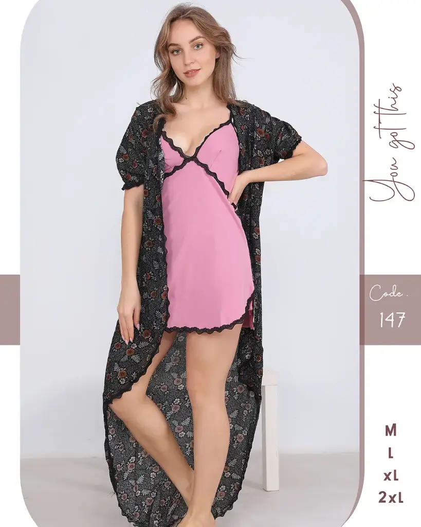 E0147 Cotton night shirt & Robe (كشمير, M)