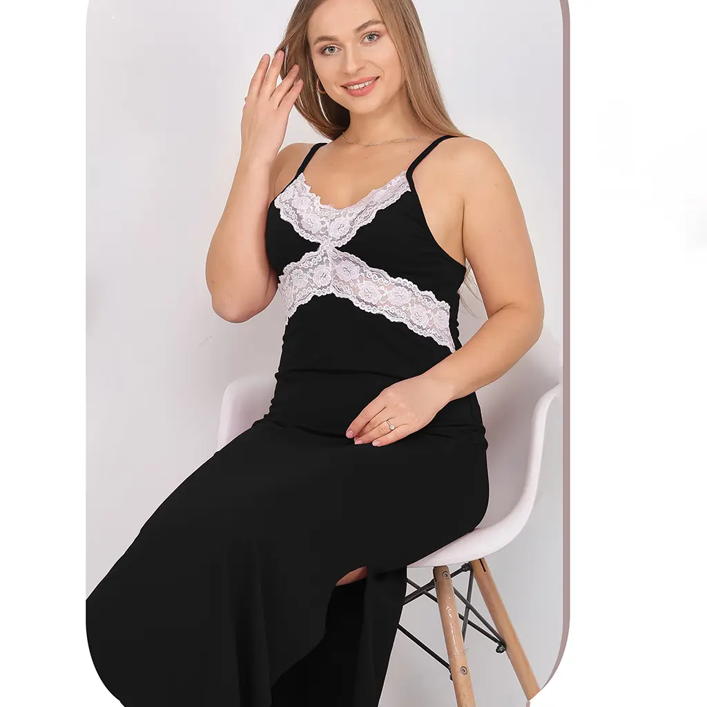 E7083 Cotton Night Dress (اسود, M)