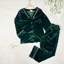 E4507 Classic Velvet Pajamas - Lace Trim