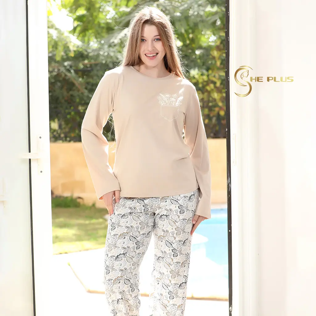 E4515 Cotton Pajama Floral Pocket