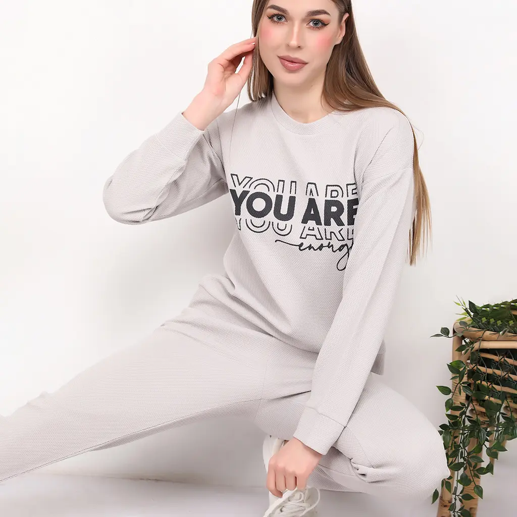 E4516 بيجامة جاكار قطن You Are Enough