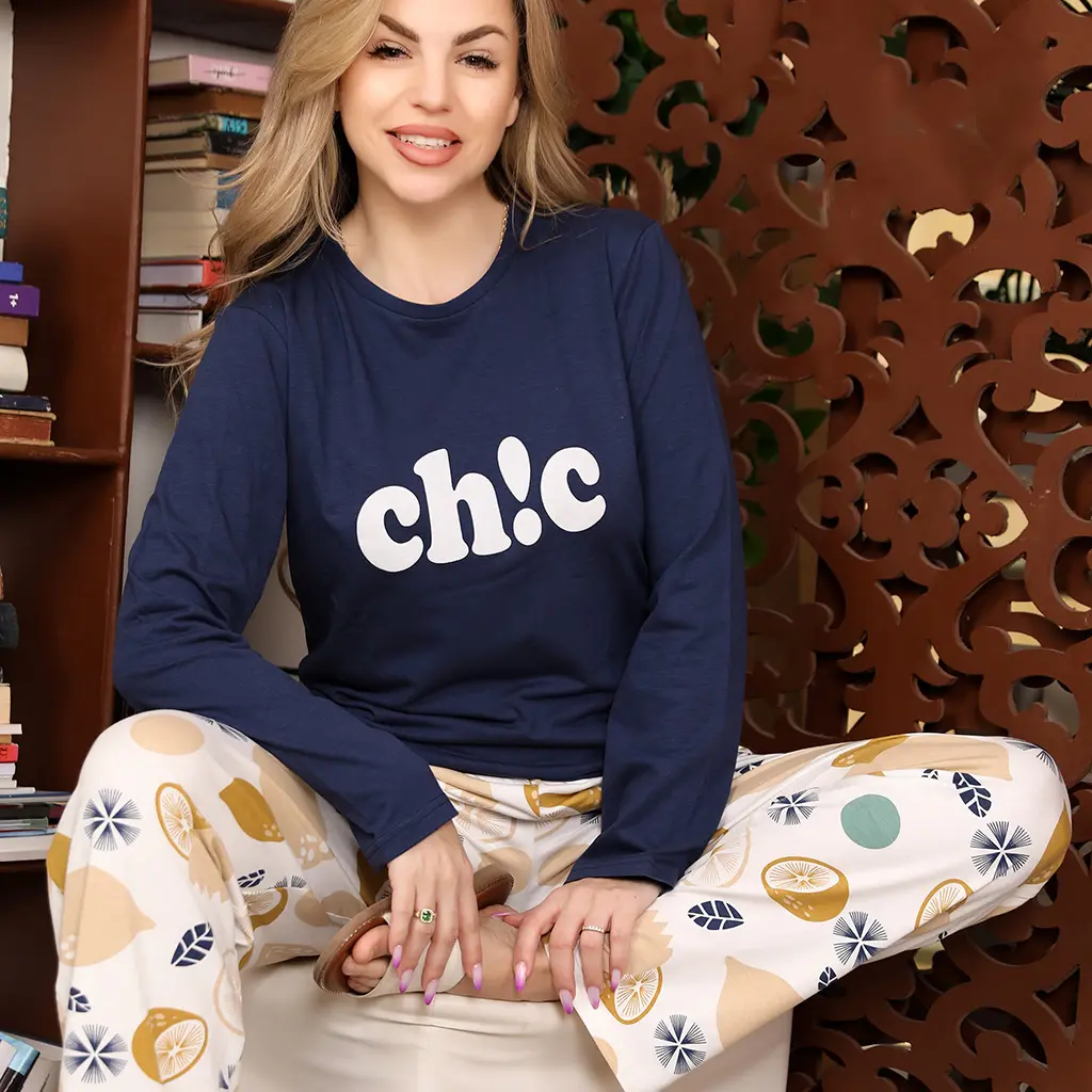 E4520 Cotton Pajama Chic (M, كحلي)