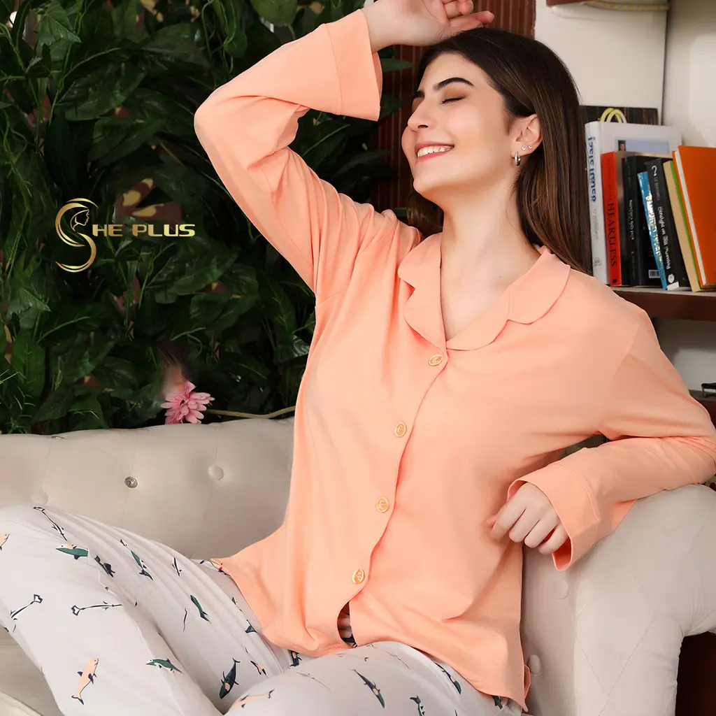 E4521 بيجامة كلاسيك قطن Sharks & Plain