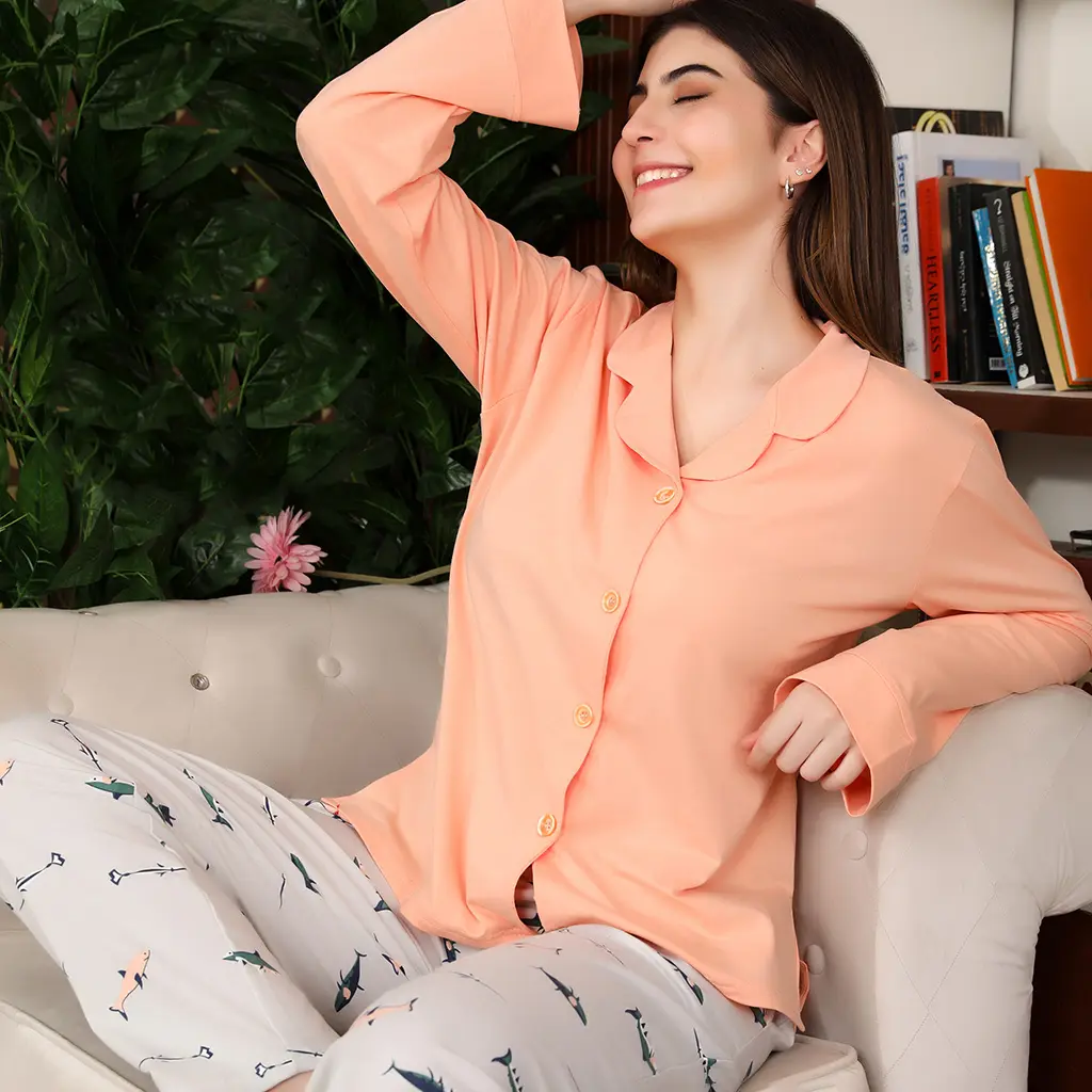 E4521 Cotton Classic Pajama Sharks & Plain (M, سيمون)