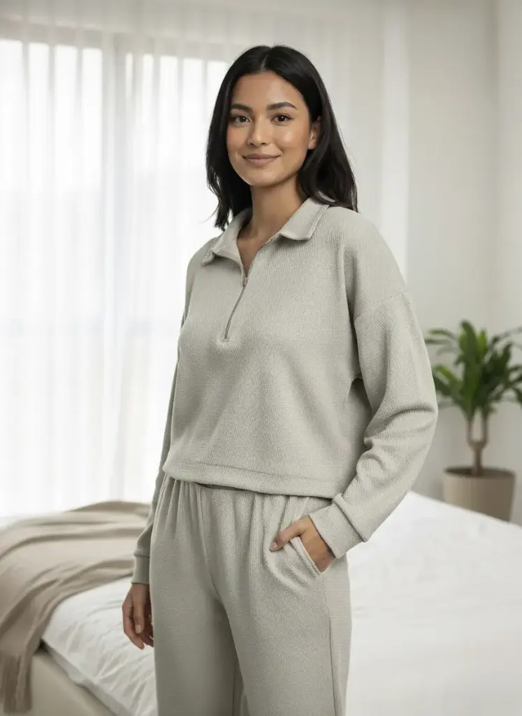 E4524 Jacquard Pajamas - Zip Collar (M, منت)