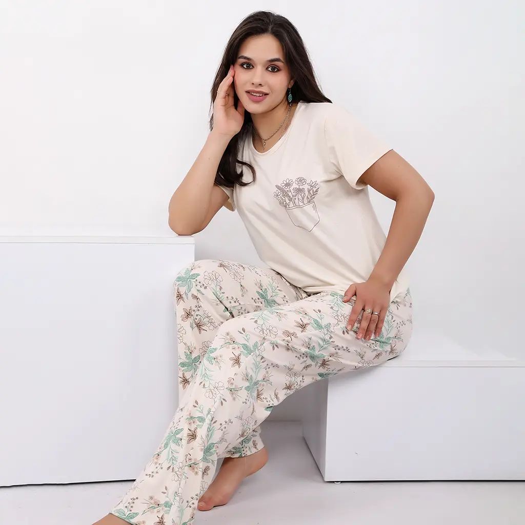 E4527 Cotton Pajama Printed Pocket