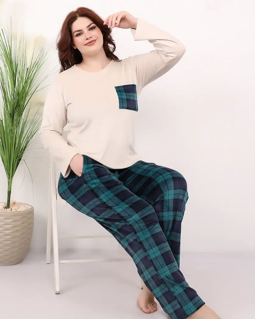 E4538 Plain Sweatshirt Pajamas - Plaid