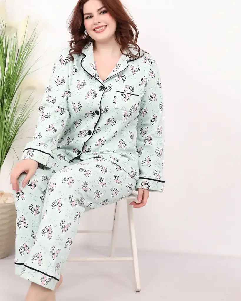 E4539 Classic Pajamas - Mini Leopard Heart Print (منت, M)