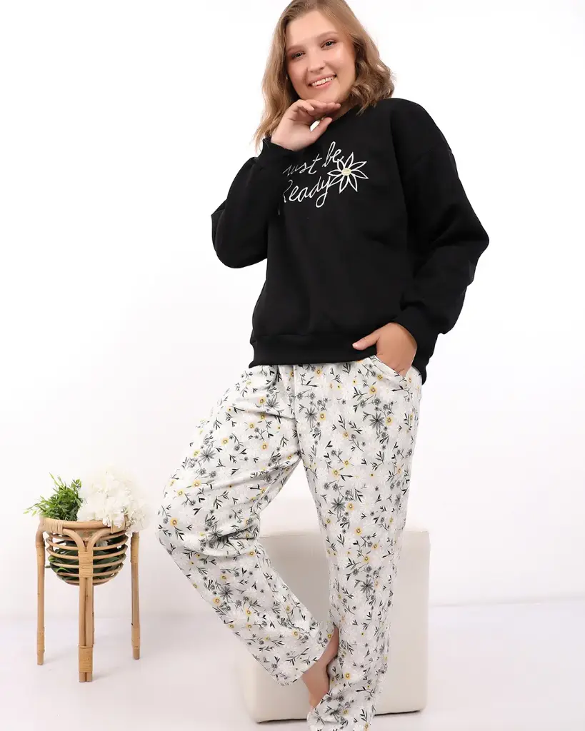 E4549 "Just Be Ready" Sweatshirt Pajamas - Floral
