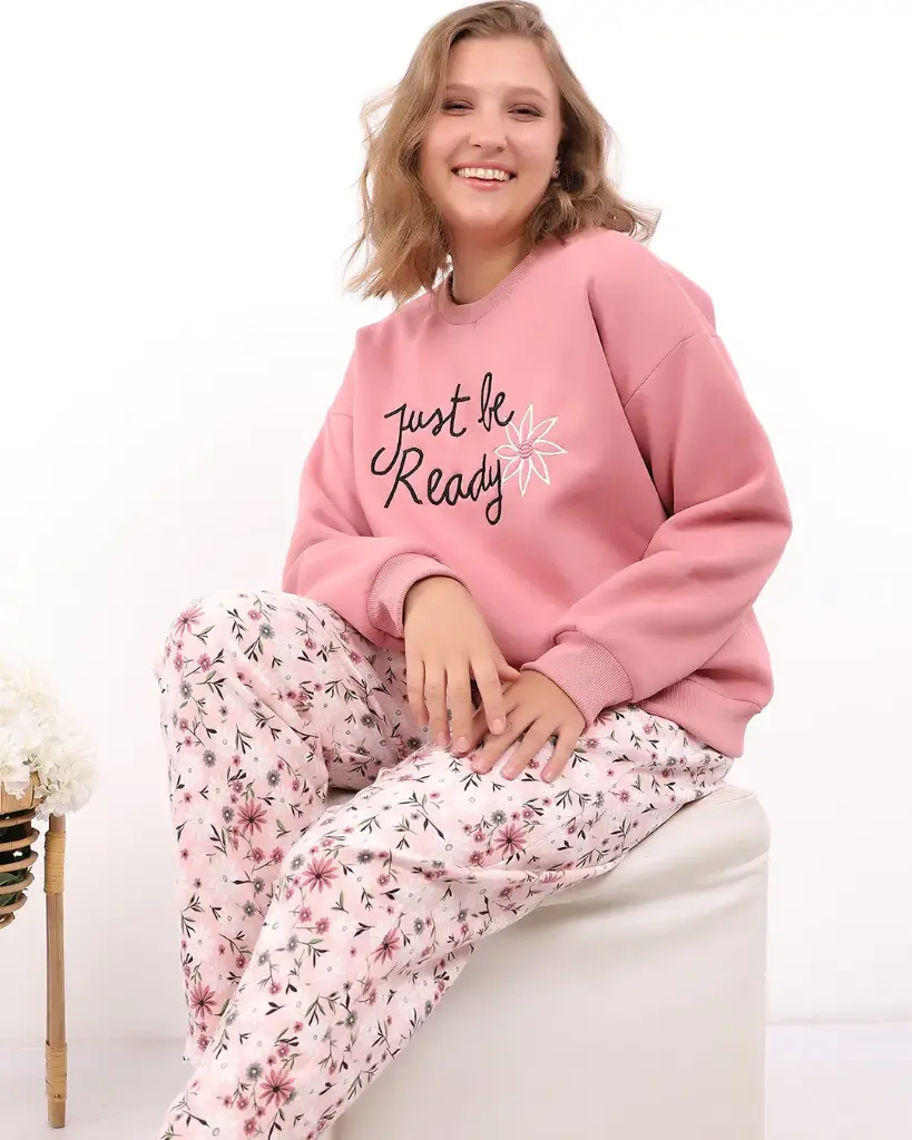 E4549 "Just Be Ready" Sweatshirt Pajamas - Floral (M, كشمير)