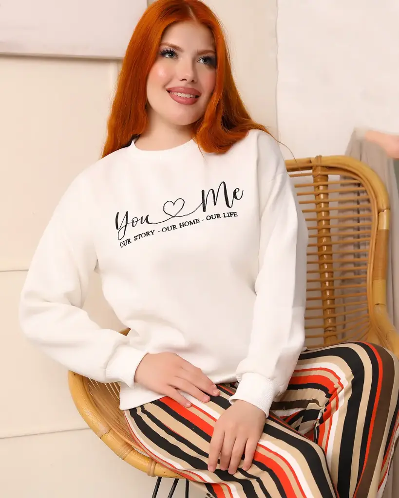 E4550 "You  ♡  Me" Sweatshirt Pajamas - Striped