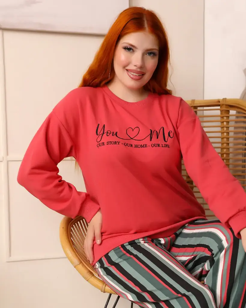 E4550 "You  ♡  Me" Sweatshirt Pajamas - Striped