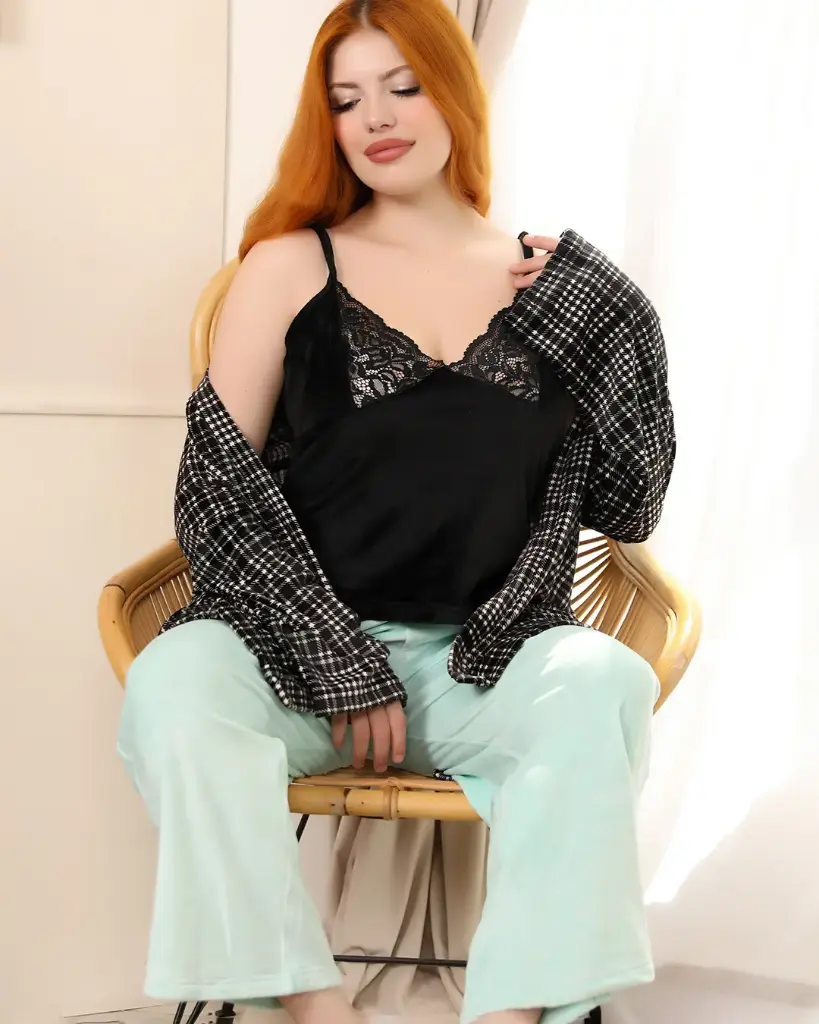 E4564 3-Piece Lounge Set - Lace & Plaid