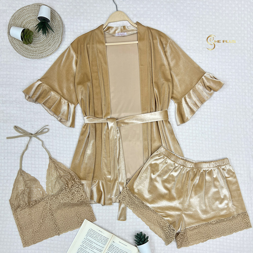 E4499 Velvet short pajama and robe
