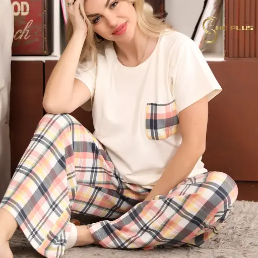 E4522 بيجامة بنطلون قطن كاروه