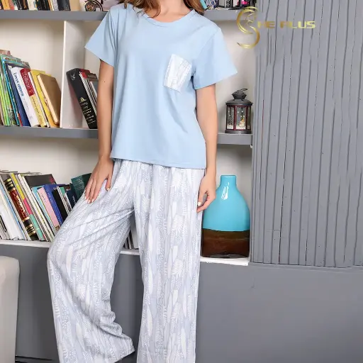 E4537 Cotton Summer Pajama Leaves 