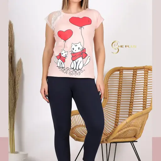 E4418 Cotton Pajama Two Hearts Cats